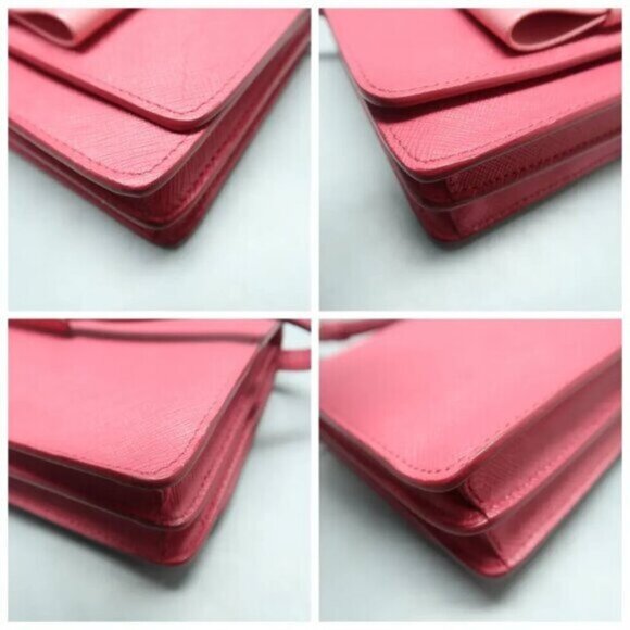 PRADA Saffiano Pink Bow Leather Shoulder Bag 390-082825 - Picture 8 of 13